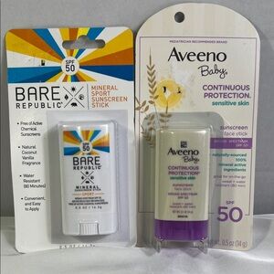 Aveeno Baby and Bare Republic Sunscreen Sticks Set SPF 50 Continuous Protection
